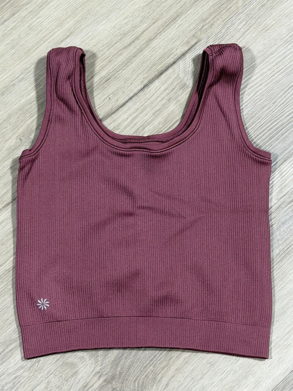 Athleta Womens XS Maroon Seamless Ribbed Cropped Tank Top Scoop Neck Athletic